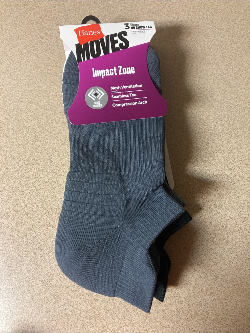 Hanes Moves ladies No-Show tab Socks - Gray - Impact Zone (3 Pack)